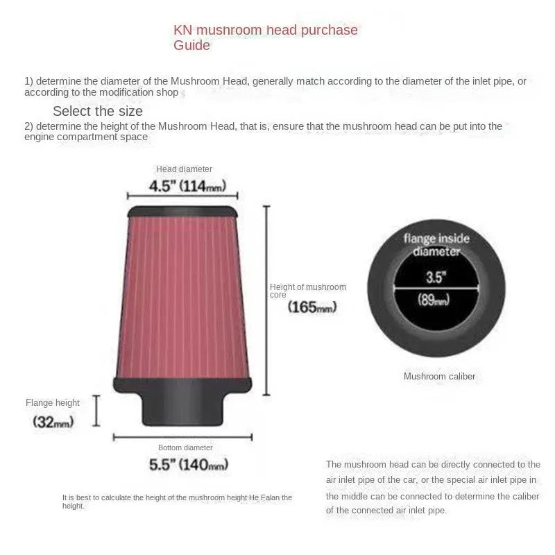 2.5 3 3.5 4 Inch Car Intake Air Filter for K＆N 14084-2 Universal High Flow Cone 102 89 76 70 63.5 60mm KN Tapered Mushroom Head